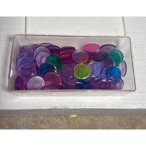 Transparent Multicolor Bingo Chips With Clear Storage Box Approx 300 Chips - Picture 2 of 5